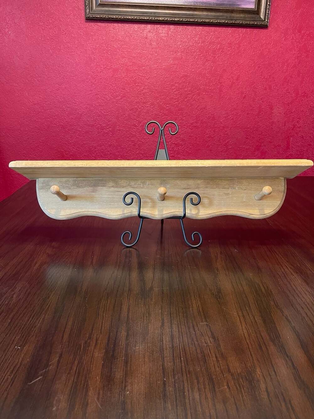 Wooden Wall Shelf With Peg Hooks